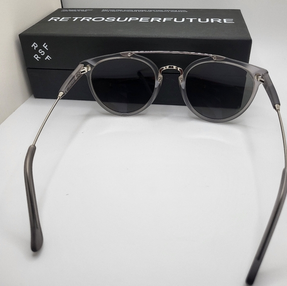 RetroSuperFuture Unisex Mixed Acetate & Metal Smokey Gray Mirror Lens Sunglasses - Picture 4 of 7